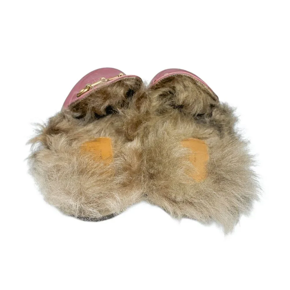Gucci Princetown Horsebit Fur Mules EU 37 Lipstick Rose Leather Flat Slippers